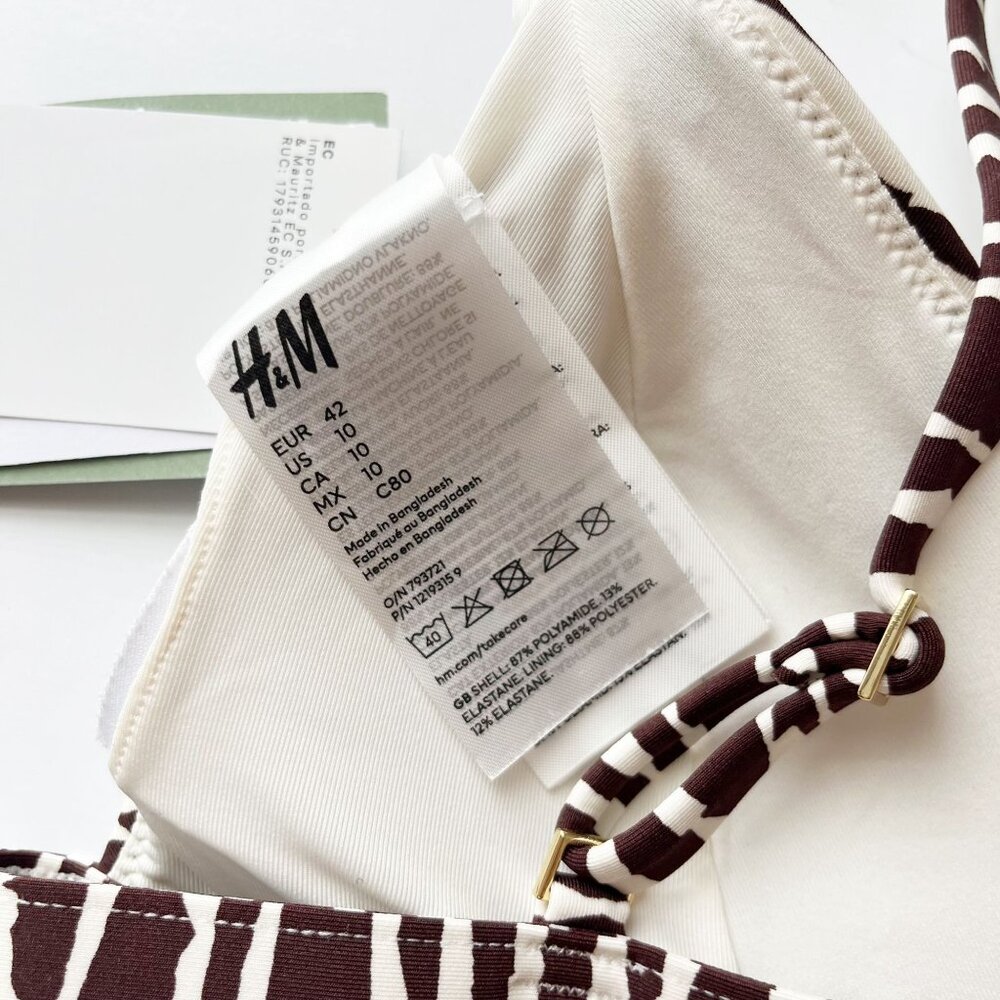 X NEW H&M Brown & White Zebra Print Triangle Bikini Top Padded - Size 10 - Picture 3 of 3